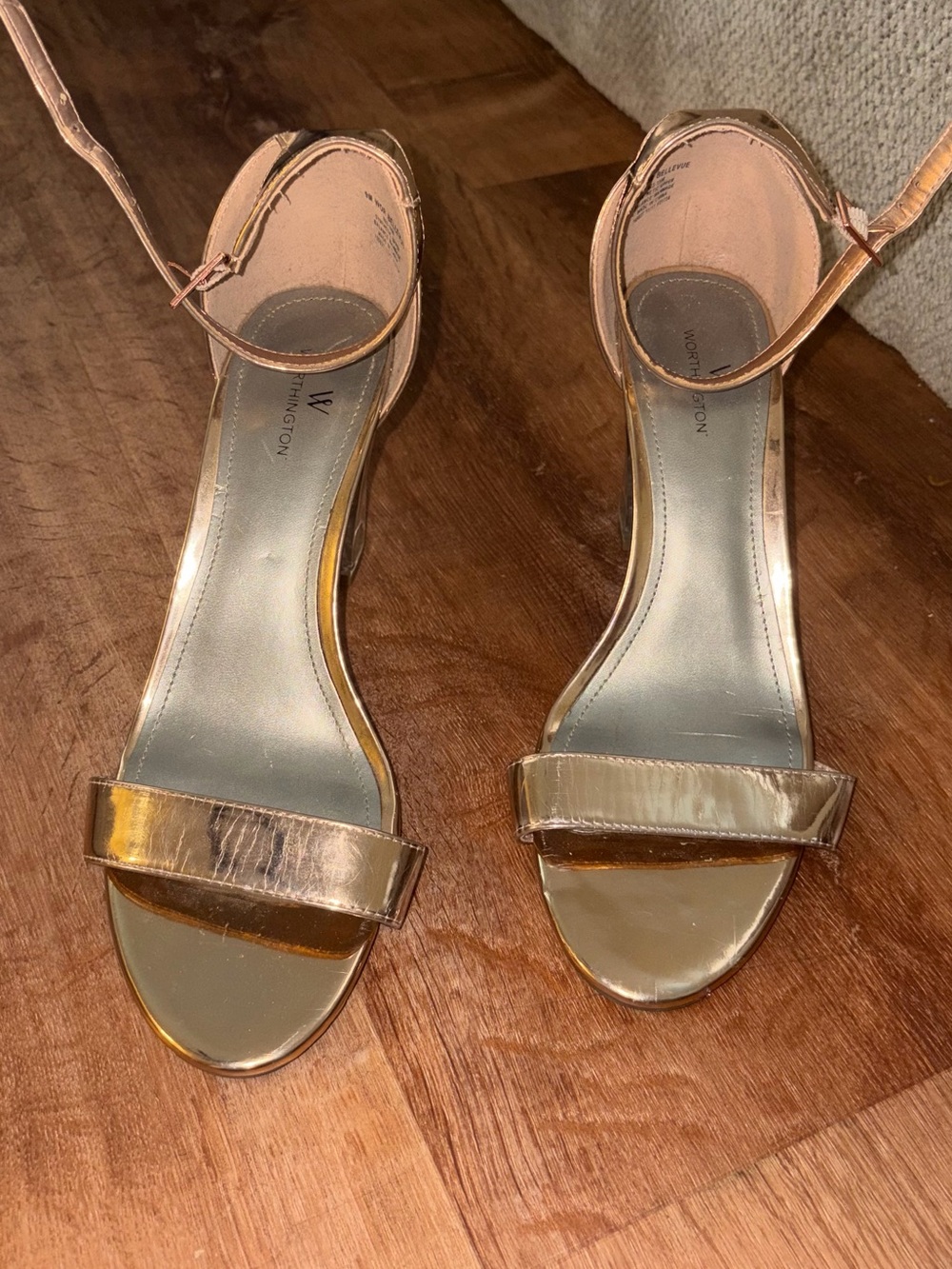 Worthington Metallic Gold Ankle-Strap Heels